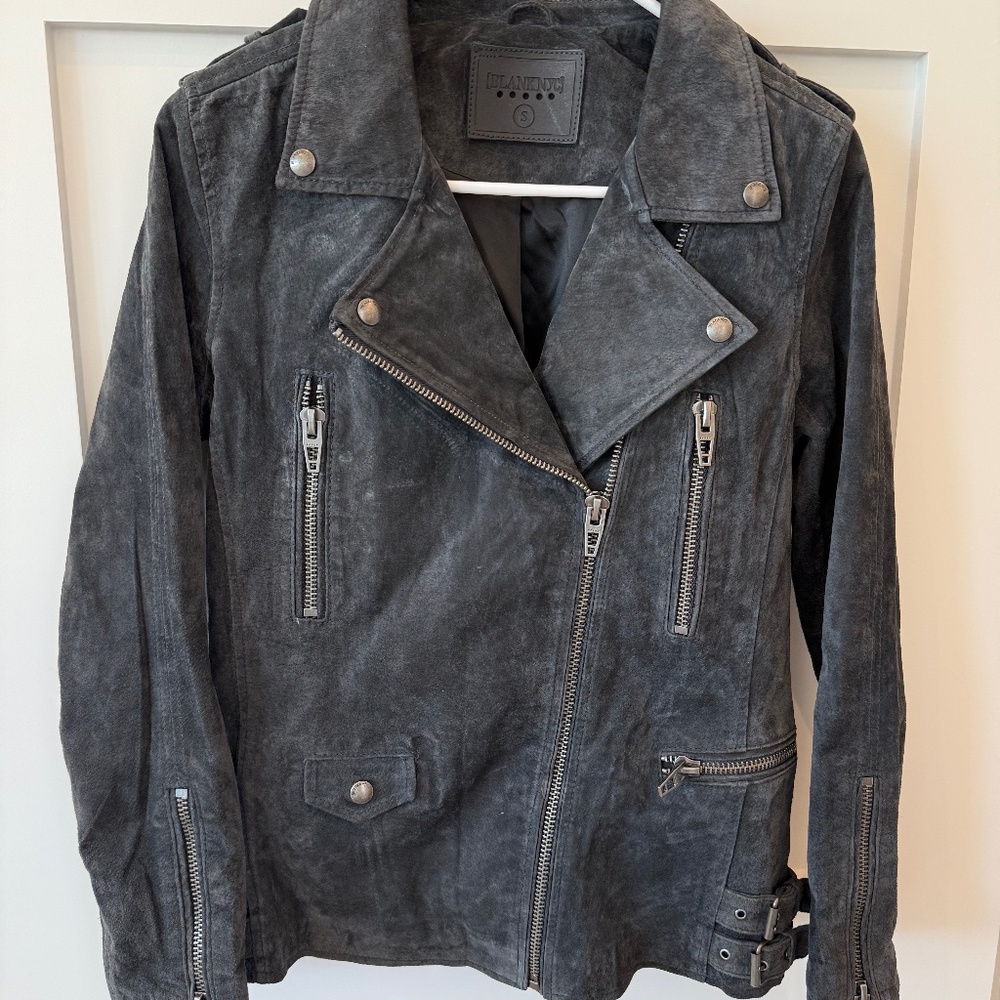 Blank NYC Real Suede Moto Jacket Size Small in Dark and Stormy (grey blue)